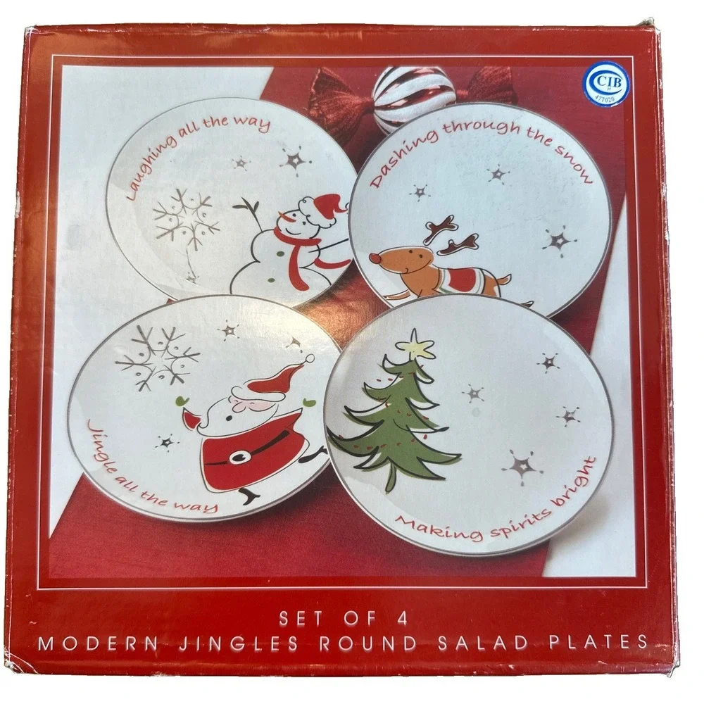 North Pole Trading Co Set of 4 Modern Jingle Salad Plates Christmas 8